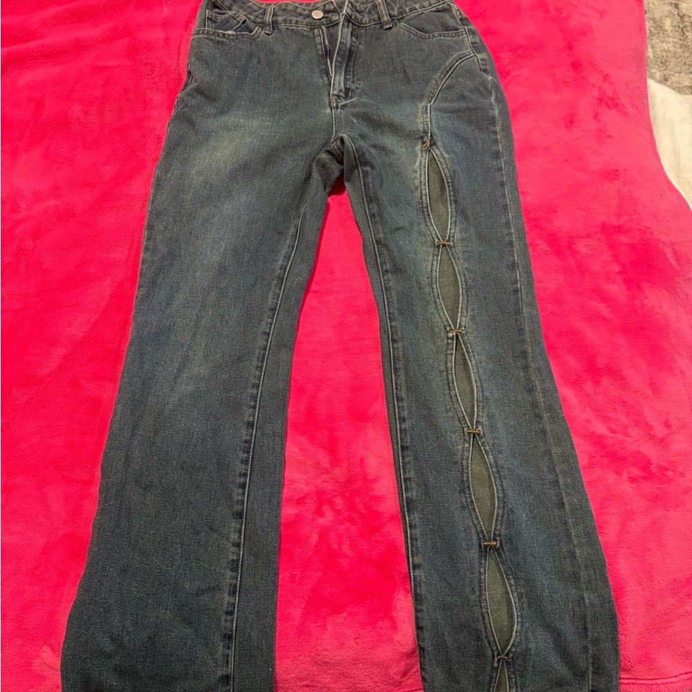 Cider Blue Straight Leg Jeans with Side Accents